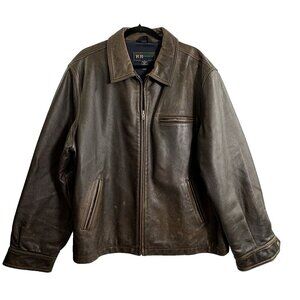 R & R Casuals Men Leather Coat Size XL Brown Lined Heavy Luxury Stylish